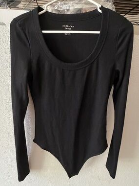 American Eagle Outfitters Black Long-Sleeve Scoop Neck Bodysuit
